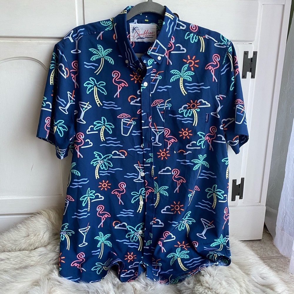 Chubbies Navy Blue Tropical Print Casual Button Down Shirt